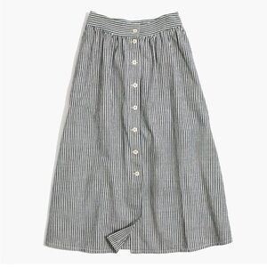 Madewell Palisade Button-Front Midi Skirt in Chambray Stripe